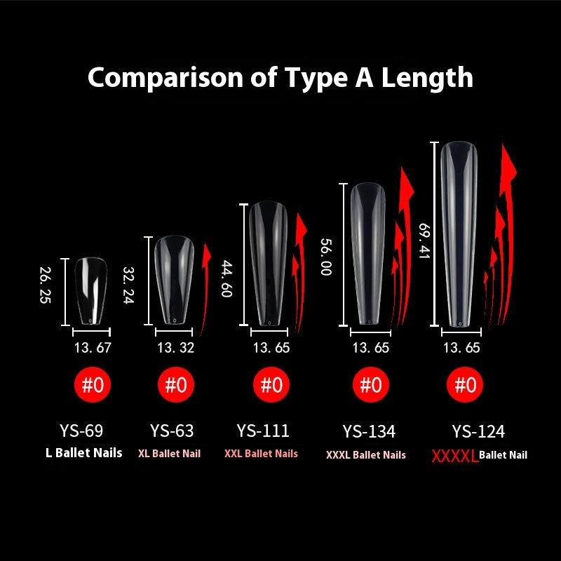 Nail Tips long ballet nail piece, French full sticker ballet fake nail piece, new extended transparent folded seamless ballet nail