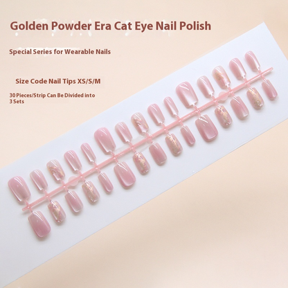 Nail Tips  prefabricated nail powder white gradual change irregular gold simple white cat eye nail piece removable 30 pieces｜365nails