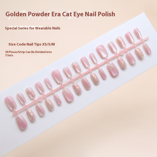 Nail Tips  prefabricated nail powder white gradual change irregular gold simple white cat eye nail piece removable 30 pieces｜365nails