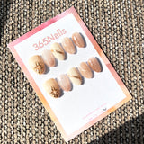 365nails: "Nude Gold Blossom" – Sheer Nude & 3D Gold Flower Handmade Oval Nails