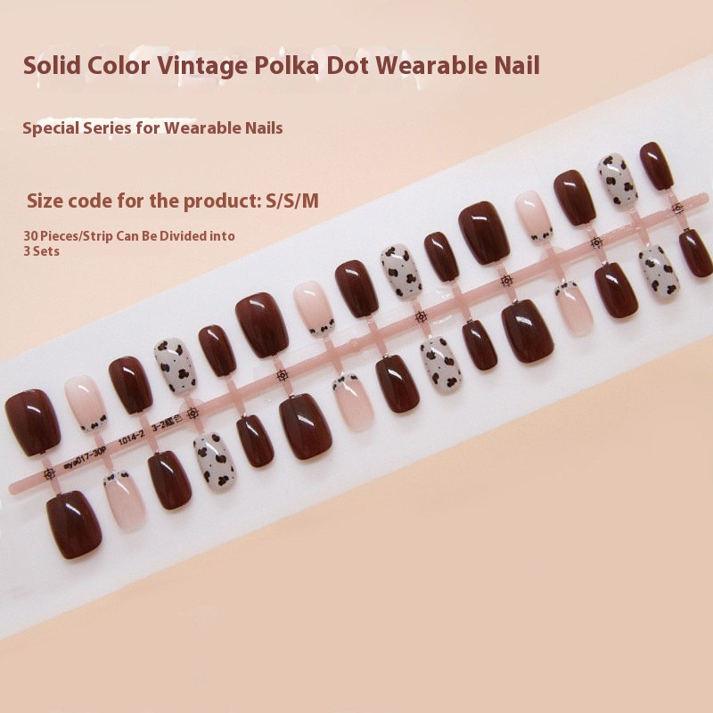 Nail Tips  Prefabricated Nail press on nails Removable Nail Solid Color Polka Dot Burgundy French Short T Nail Patch ｜365nails