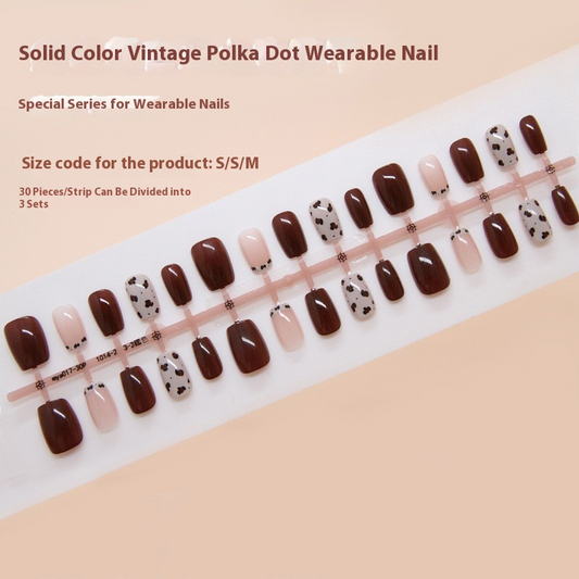 Nail Tips  Prefabricated Nail press on nails Removable Nail Solid Color Polka Dot Burgundy French Short T Nail Patch ｜365nails