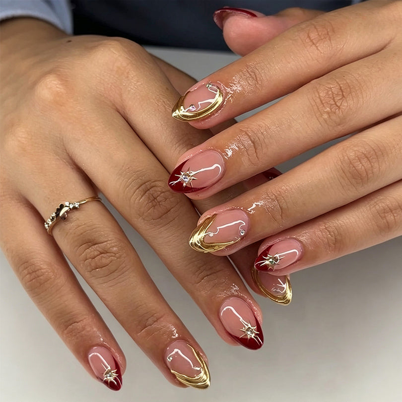 French Animal Print Glossy Brown Almond Short Press On Nails – Design 36
