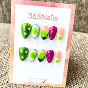 365nails: "Electric Garden" – 3D 플로럴 & 추상 수제 아몬드형 네일