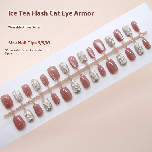Nail Tips  prefabricated nail, iced tea, sparkling champagne, broken diamonds, cat eye diamonds, , removable and wearable nail 30 pieces｜365nails
