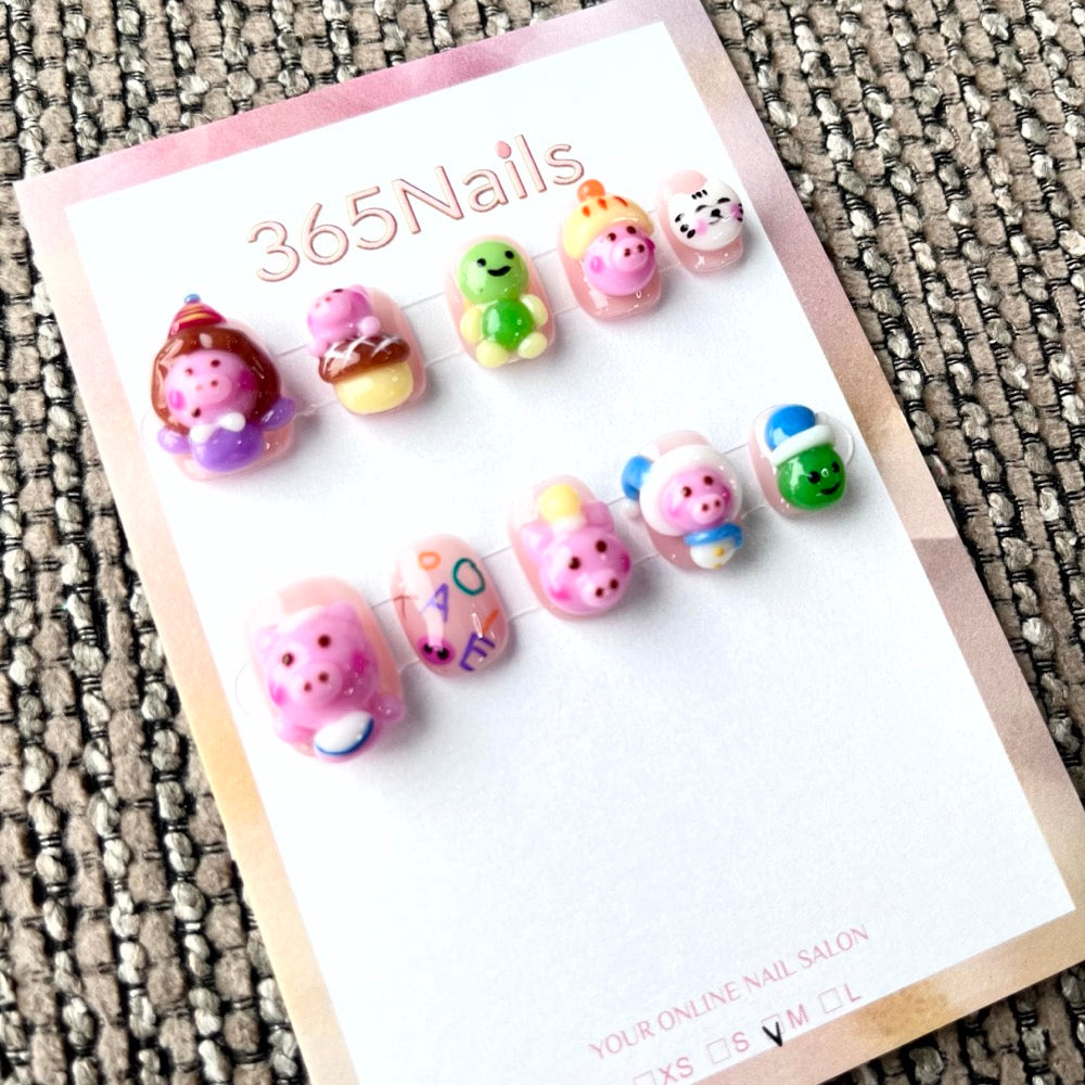 365nails: "Pastel Dreamland" – 3D Cute Cartoon Short Square Nails