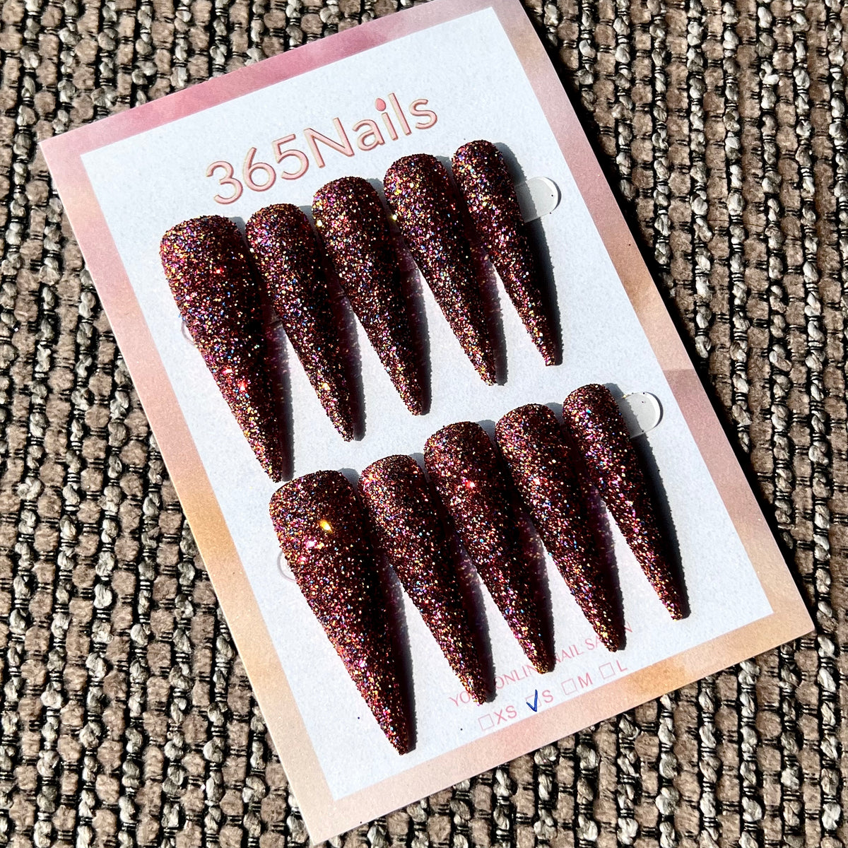 Merlot Dusk - Burgundy Fine Glitter Stiletto Press-On Nails | Starry Glitter Series