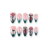 Christmas candy cane bow dark green French medium almond press on nail