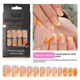 Orange French Floral Crystal Press On Nails (MOQ=3)