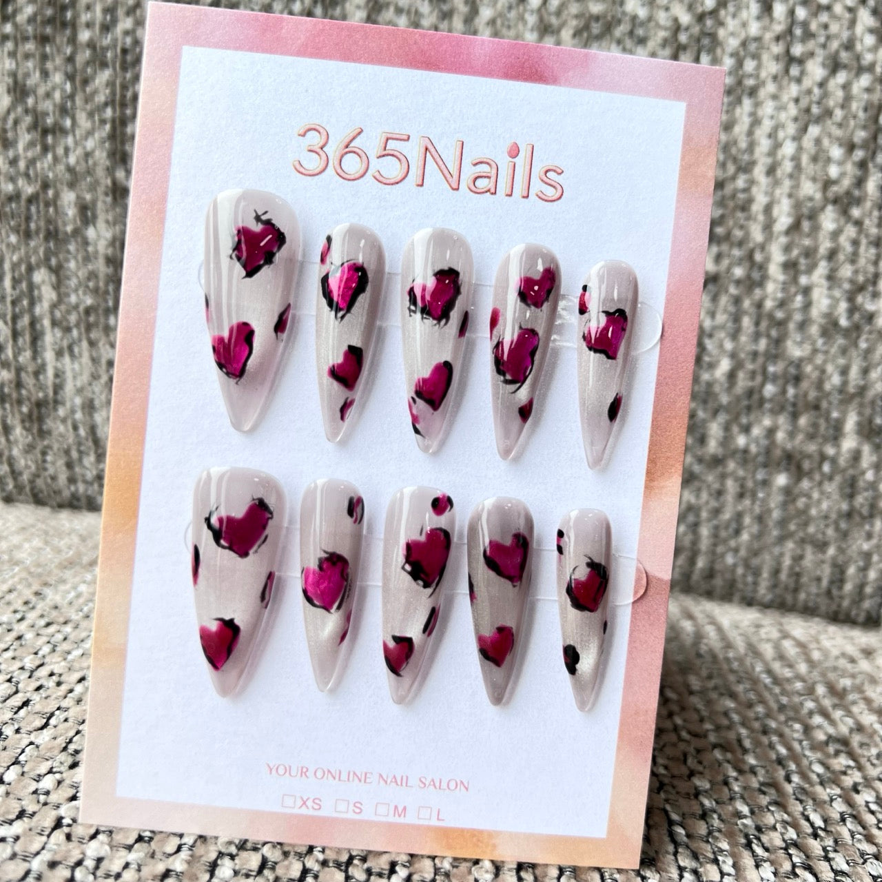 Cosmic Fatale: "Berry Blush Hearts" – Long Sharp Stiletto Handmade Press On Nails