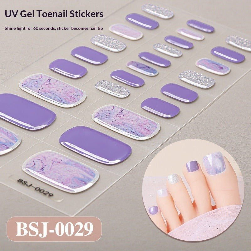 Semi-Cured Gel Nail Strips Toe Nails Gradient Bloom Glitter Glossy Set (MOQ=3)
