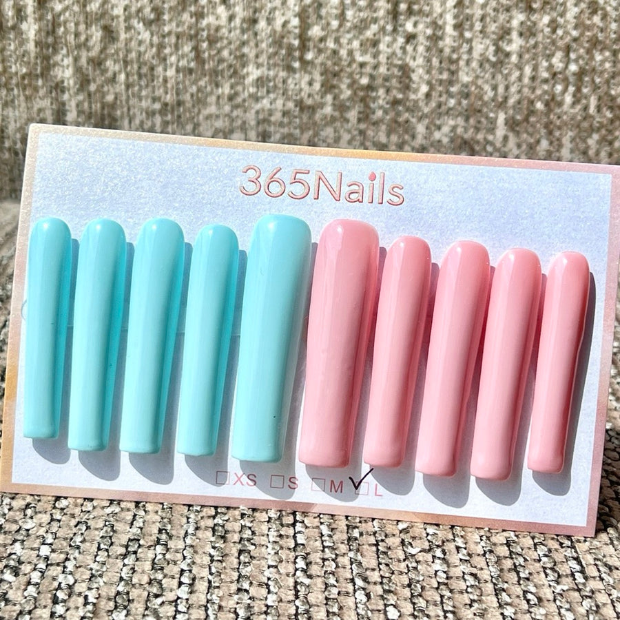 365nails: "Mint Macaron" – Two-Tone Color Block Handmade Press on Nails Square Nails