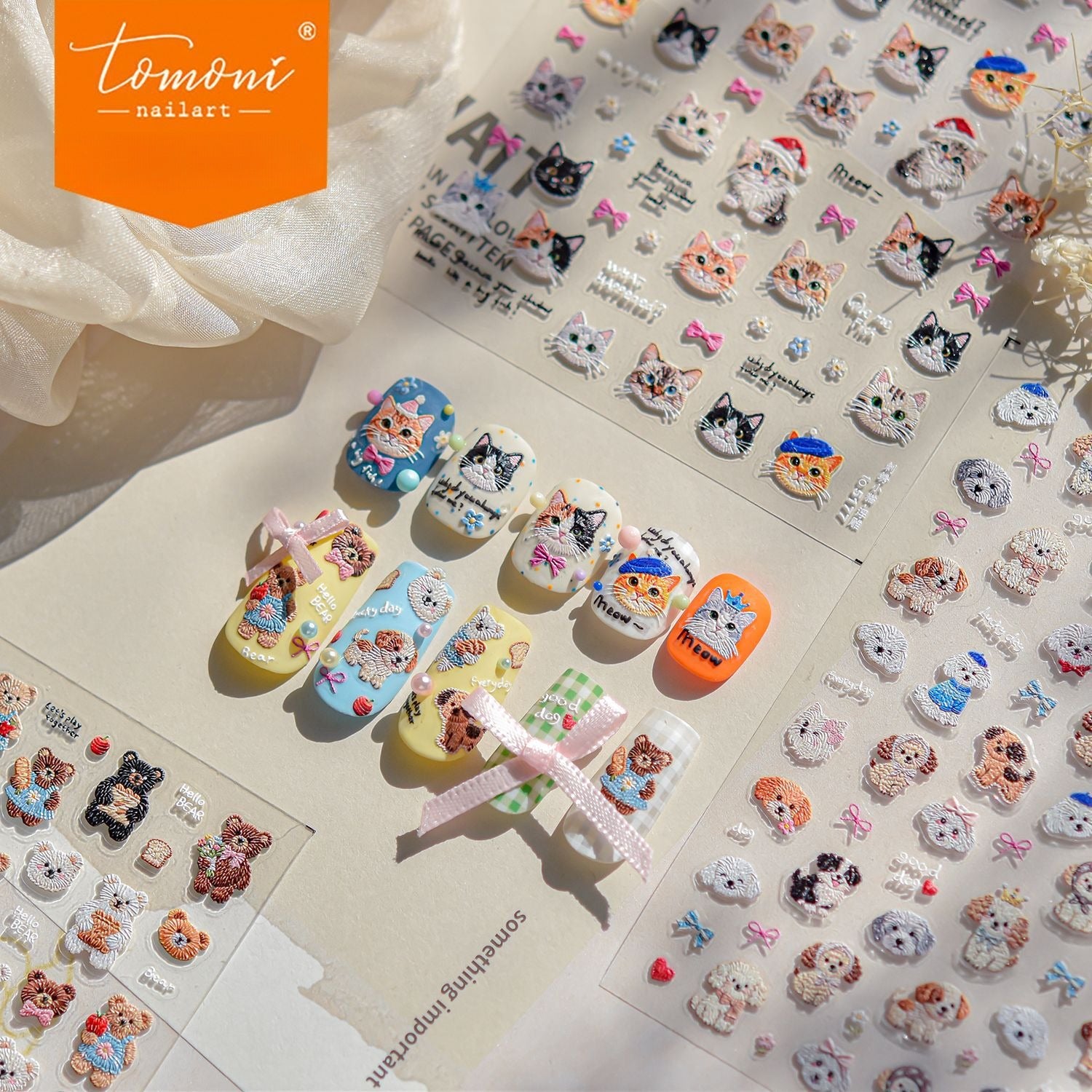 Cute Cat Emboss – Pet Lover Nail Art Stickers