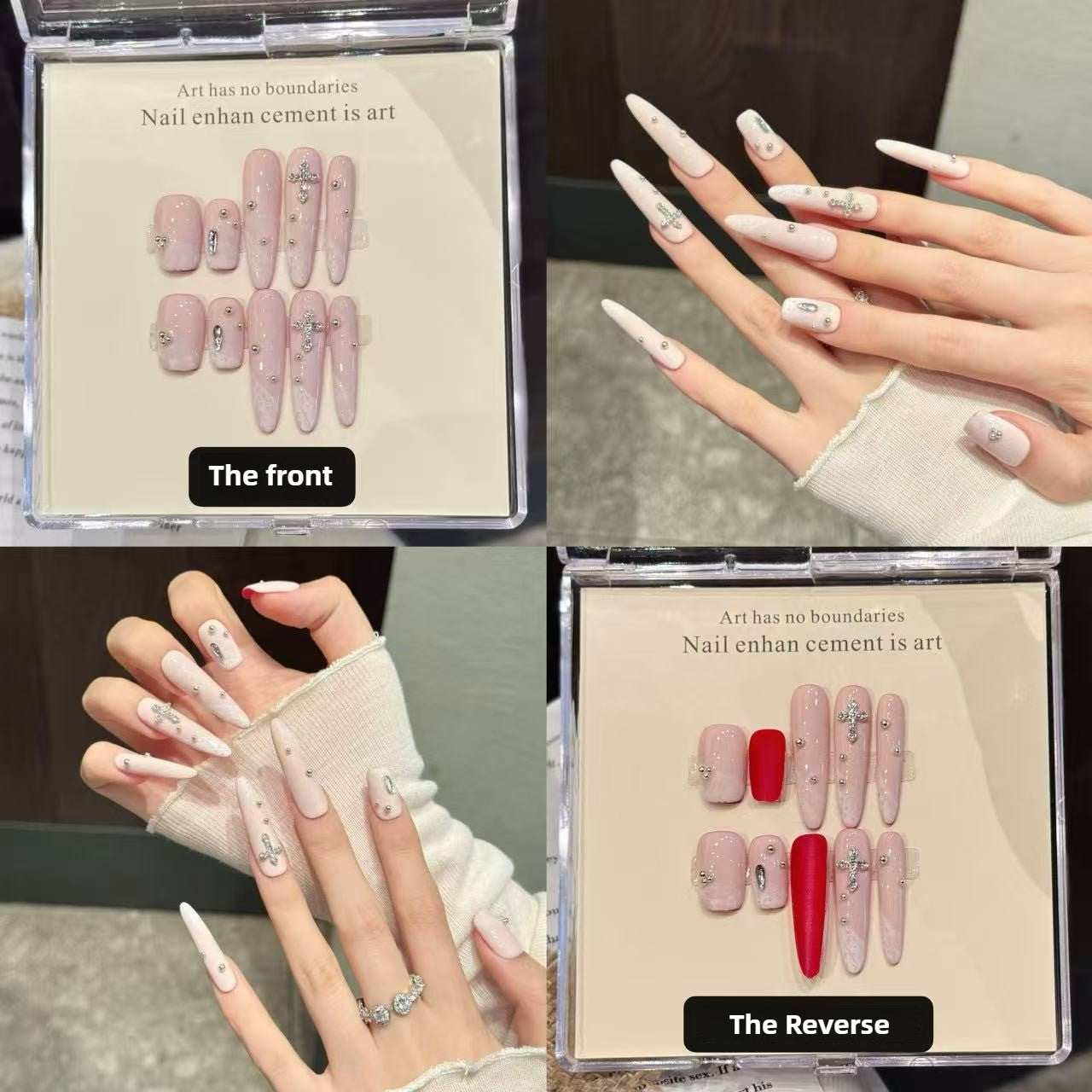 Elegant Pink Crystal Cross Glam Nails