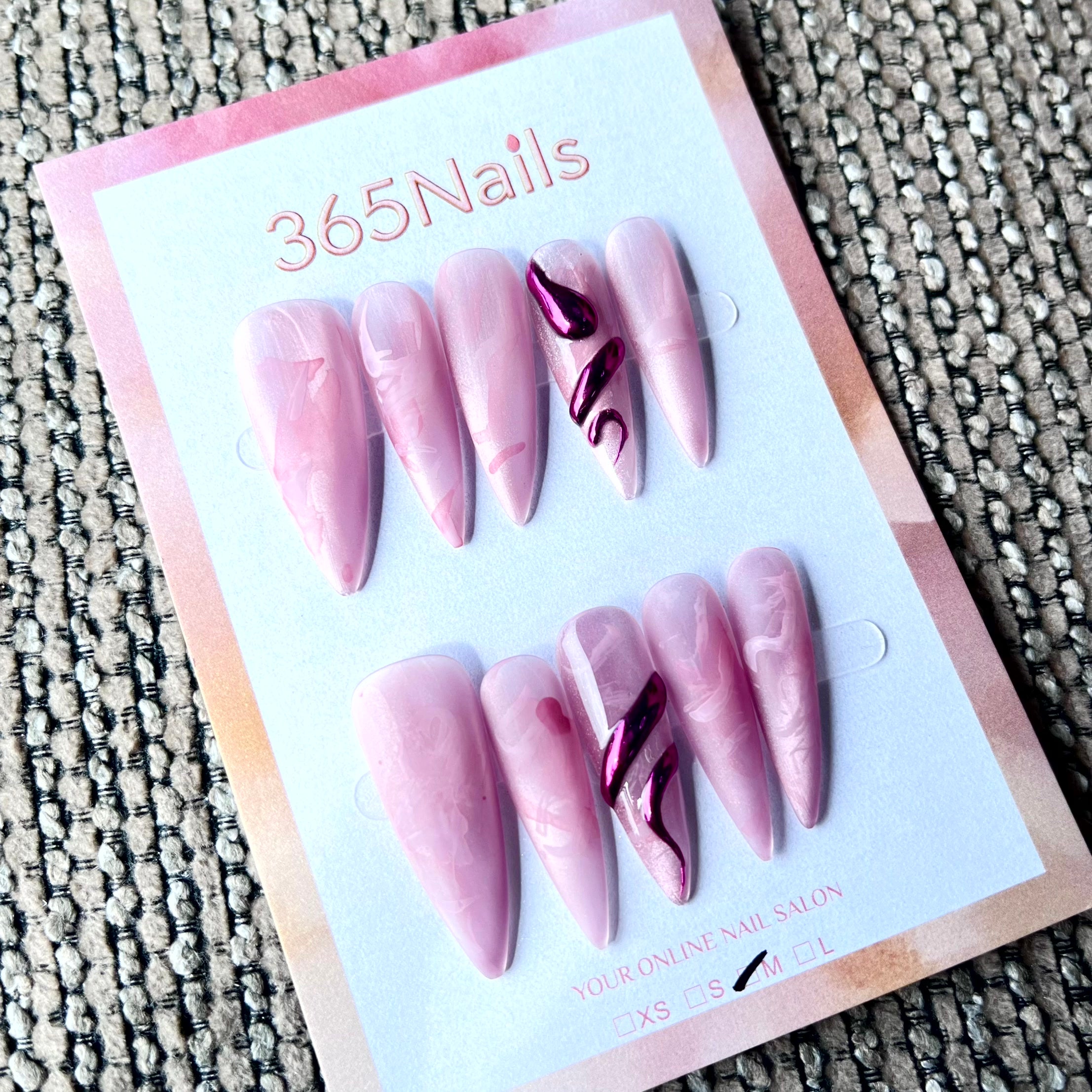 365nails: "胭脂流紋" – 手工製 長款 銳利尖形 穿戴甲