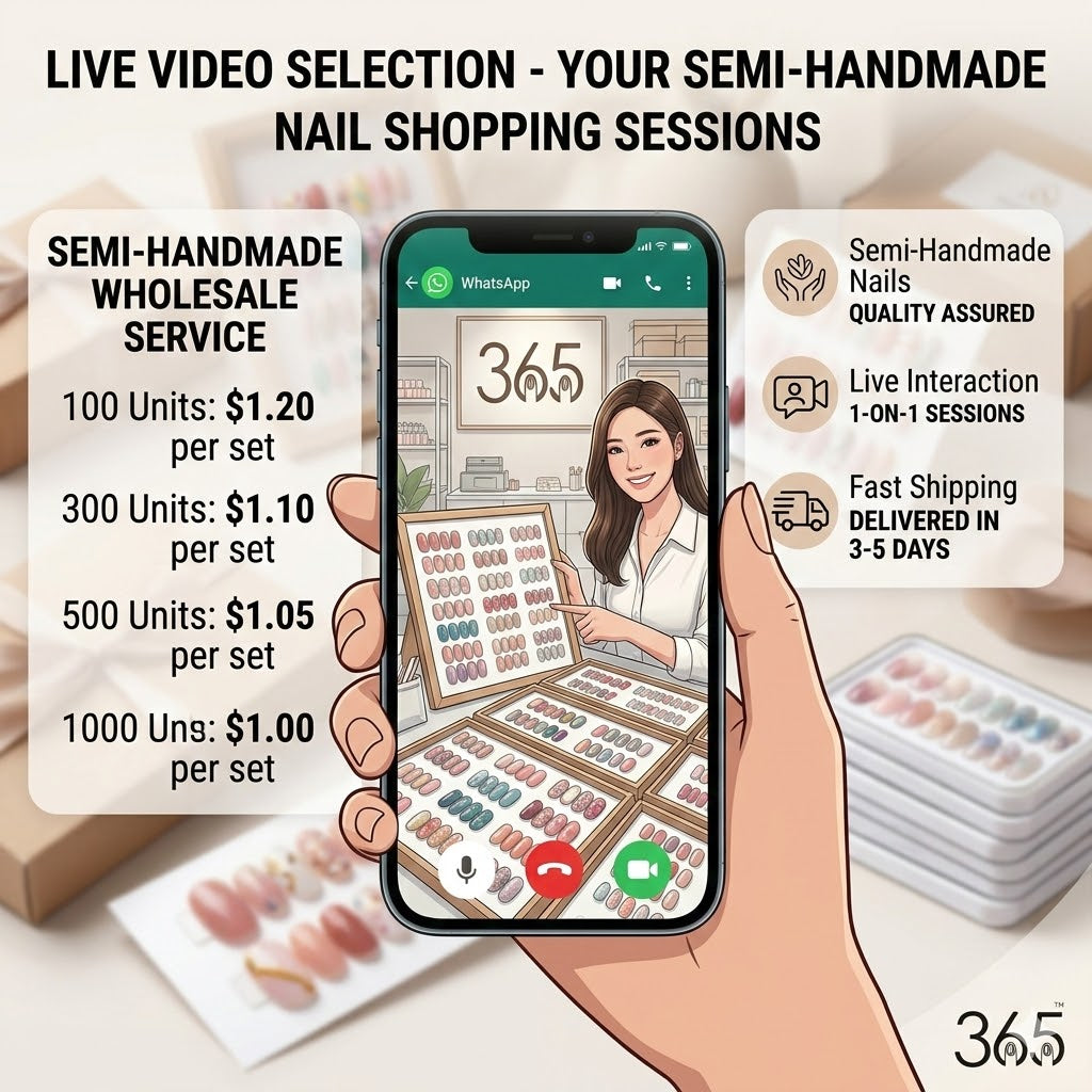 Semi-Handmade Press-On Nail Wholesale | $1 Per Set | 1V1 - Live Video Selection (MOQ=100 SIZE：XS，S，M）