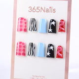Pop Graphic Press-On Nails with Checker, Zebra, Star, and Wavy Designs