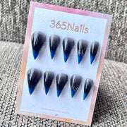 365nails: "Black Blue Gradient Silver Glitter Ombre" – Minimalist Handmade Long Stiletto Nails