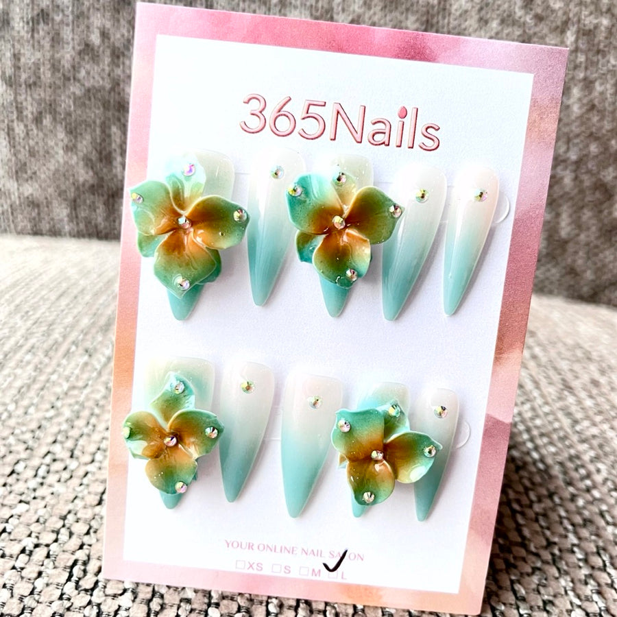 365nails: "Tropical Breeze" – 3D Floral Handmade Stiletto Nails