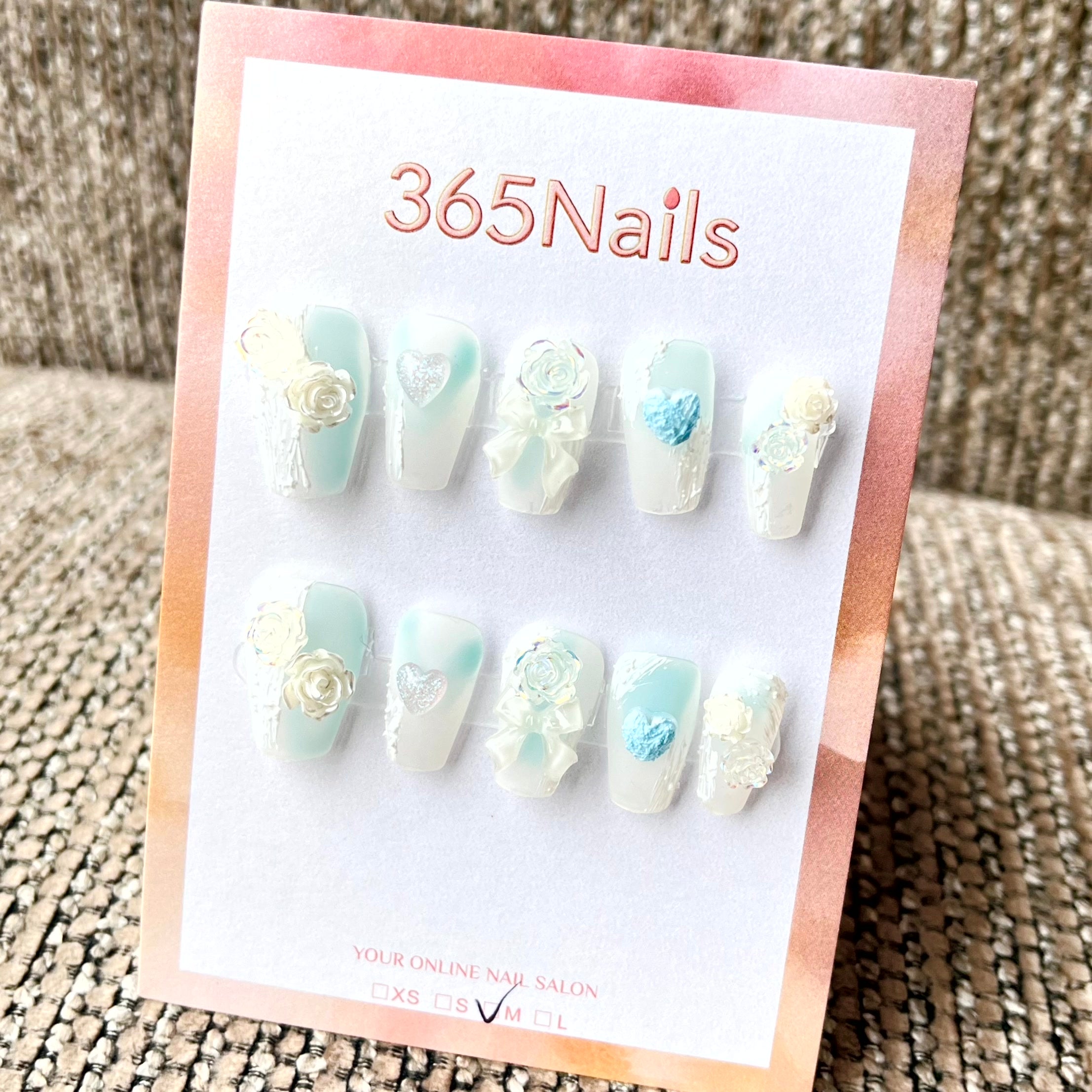 365nails: "Ethereal Bloom" – 3D Floral Handmade Almond Nails