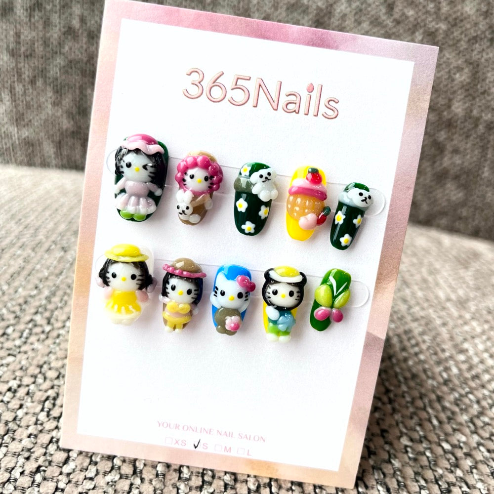 365nails: "Garden Party Whimsy" – 3D Cartoon Character Short Square Nails