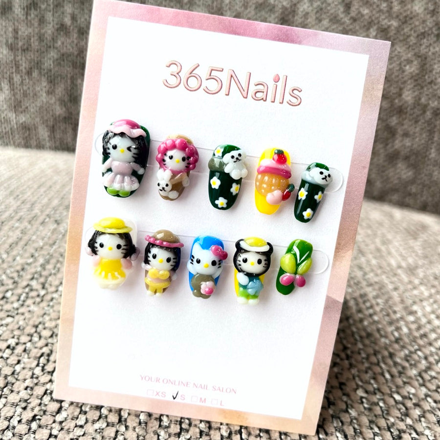 365nails: "Garden Party Whimsy" – 3D Cartoon Character Short Square Nails