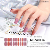 Semi-Cured Gel Nail Strips French Glitter Pink Sparkle Glossy Set (MOQ=3)