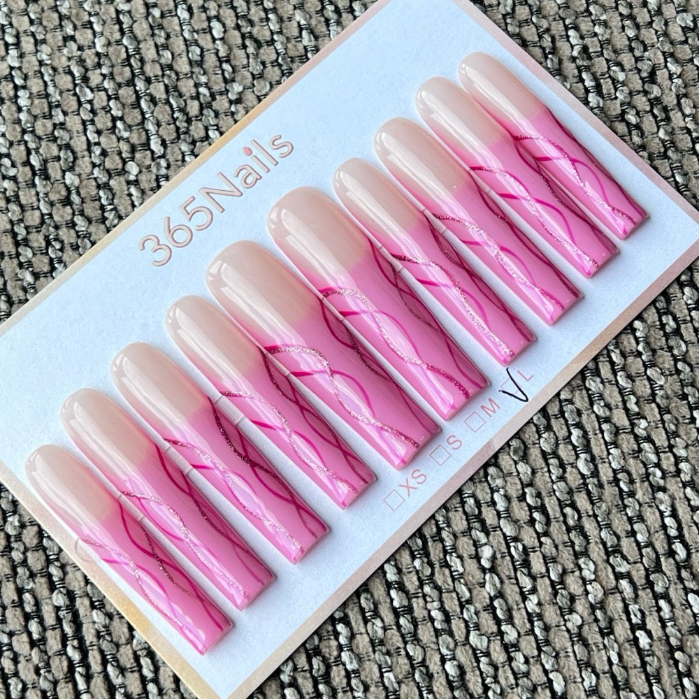 365nails: "Woven Rose" – Hand Painted Line Art Handmade Coffin Nails