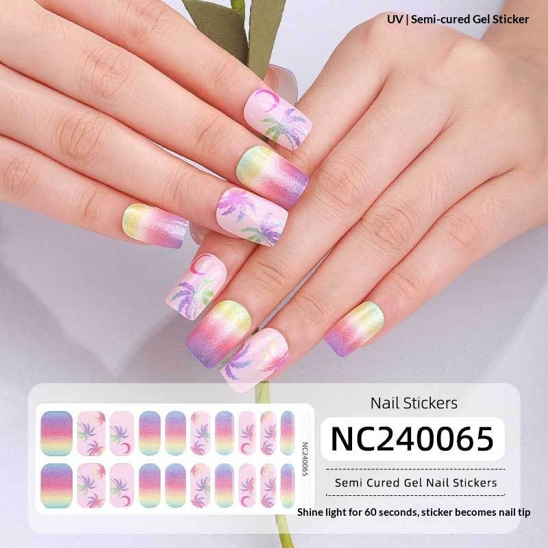Semi-Cured Gel Nail Strips Sparkle Cat Eye Gradient Rainbow Pearl (MOQ=3)