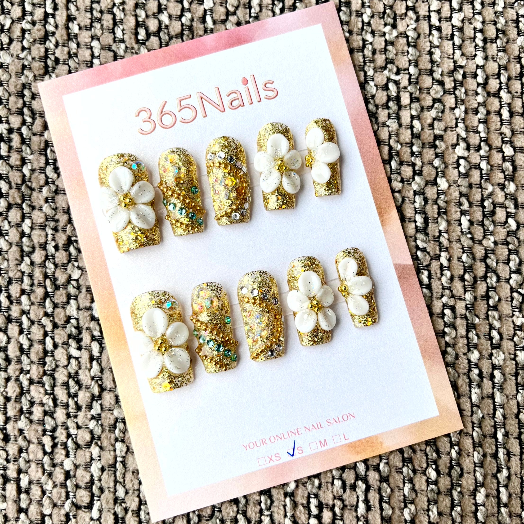 Luxe Bloom: "Golden Orchid" – Long Coffin Press-on Nails
