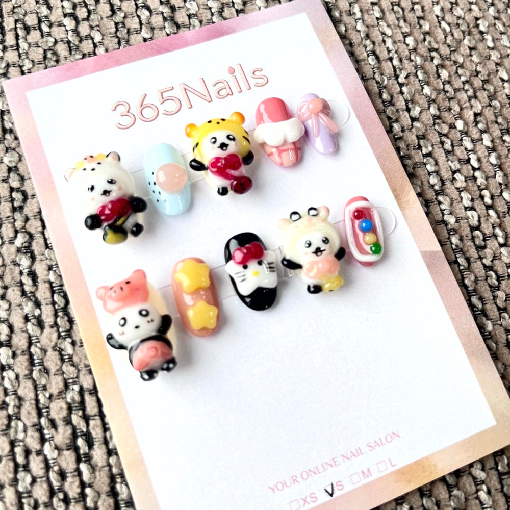 365nails: "Sweet Treat Pals" – 3D Cartoon Character Short Square Nails