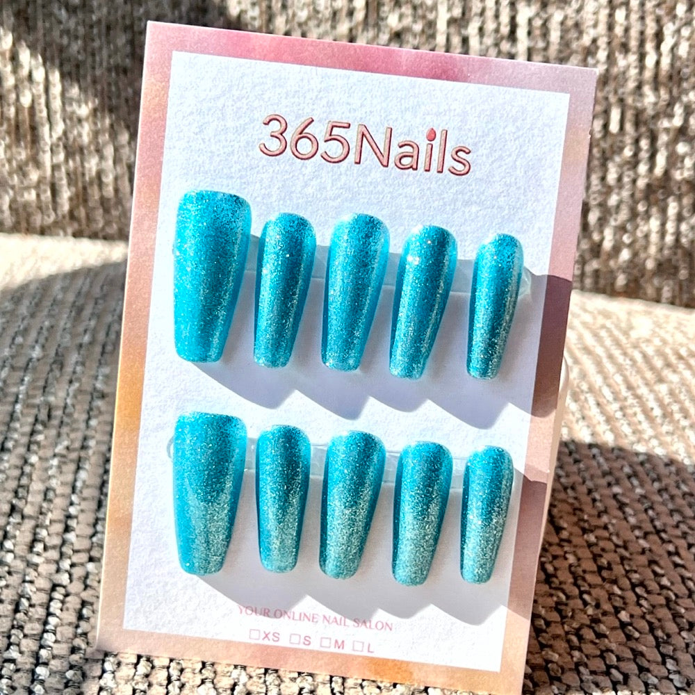 "Bold Long Coffin" - Glitter Handmade Nails (6 Colors Available)