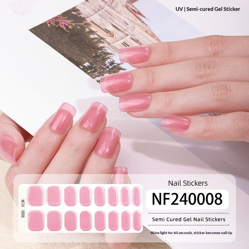 Semi-Cured Gel Nail Strips Solid Glitter Korean Japanese Minimal Design (MOQ=3)