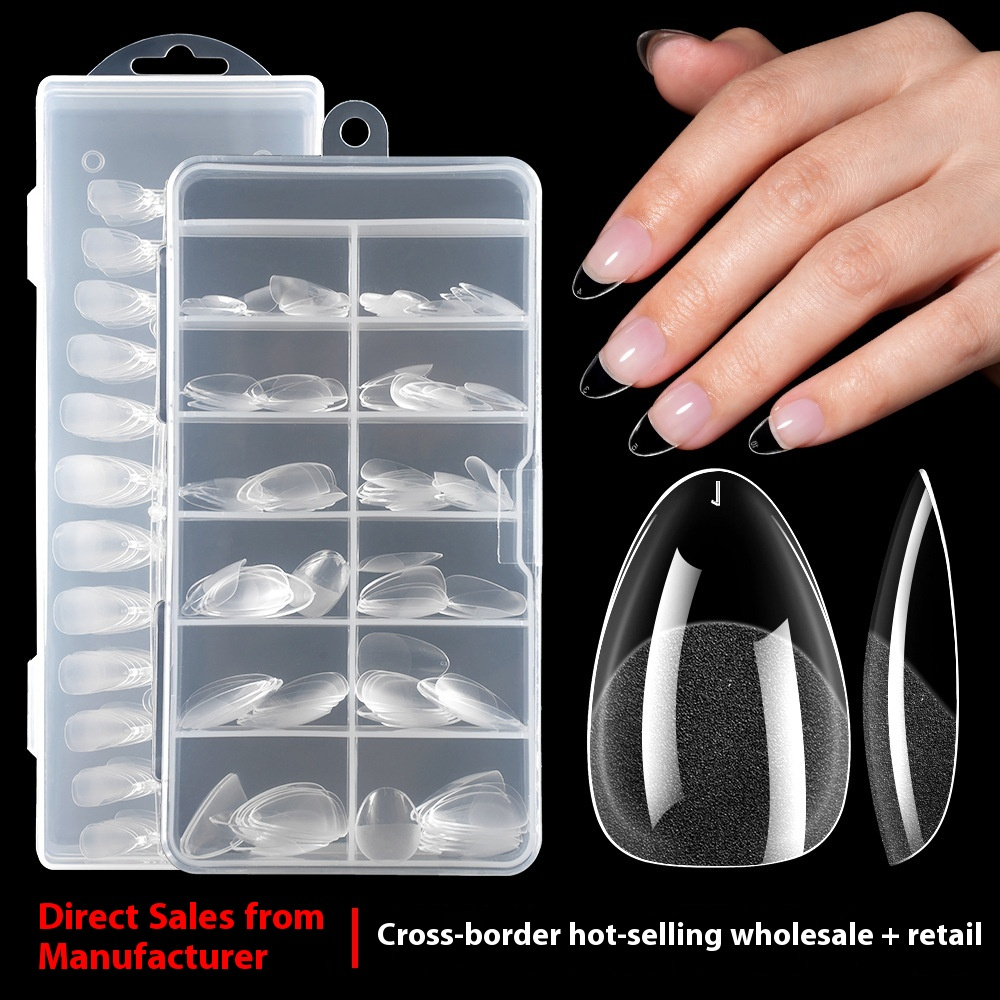 Nail Tips popular nail film short almond 120 pieces boxed, ultra-thin and seamless transparent semi-matte free engraving and grinding nail film