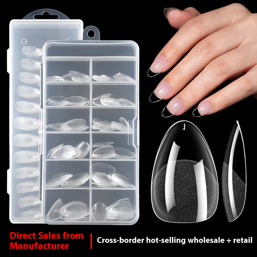 Nail Tips Popular Short Almond Nail Film, Ultra-Thin Seamless Semi-Matte Transparent, No Engraving or Grinding, 120 Pieces Boxed (MOQ=3)