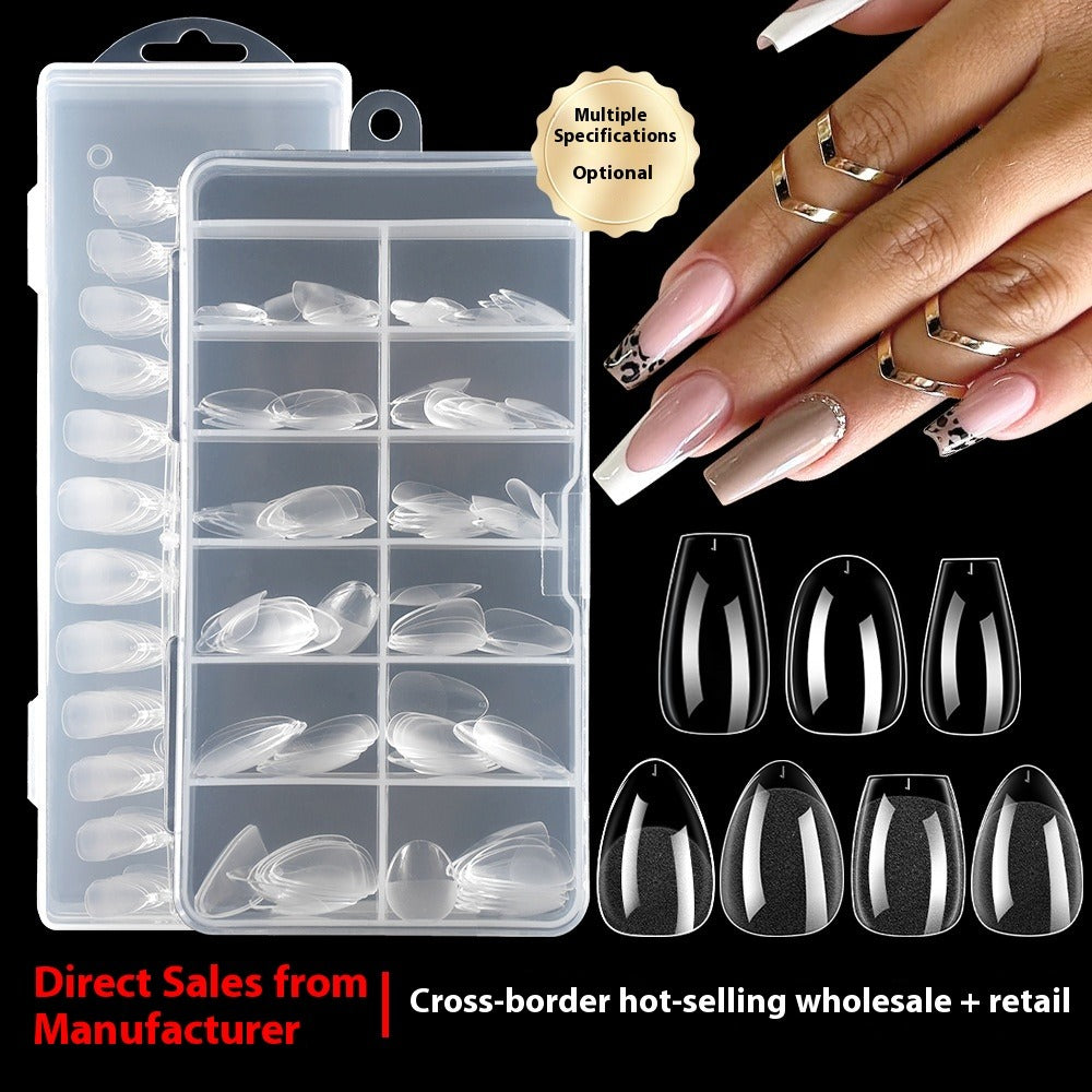 Nail Tips Nail sheet semi-matte transparent short almond nail trapezoidal free grinding full sticker seamless patch fake nail wholesale