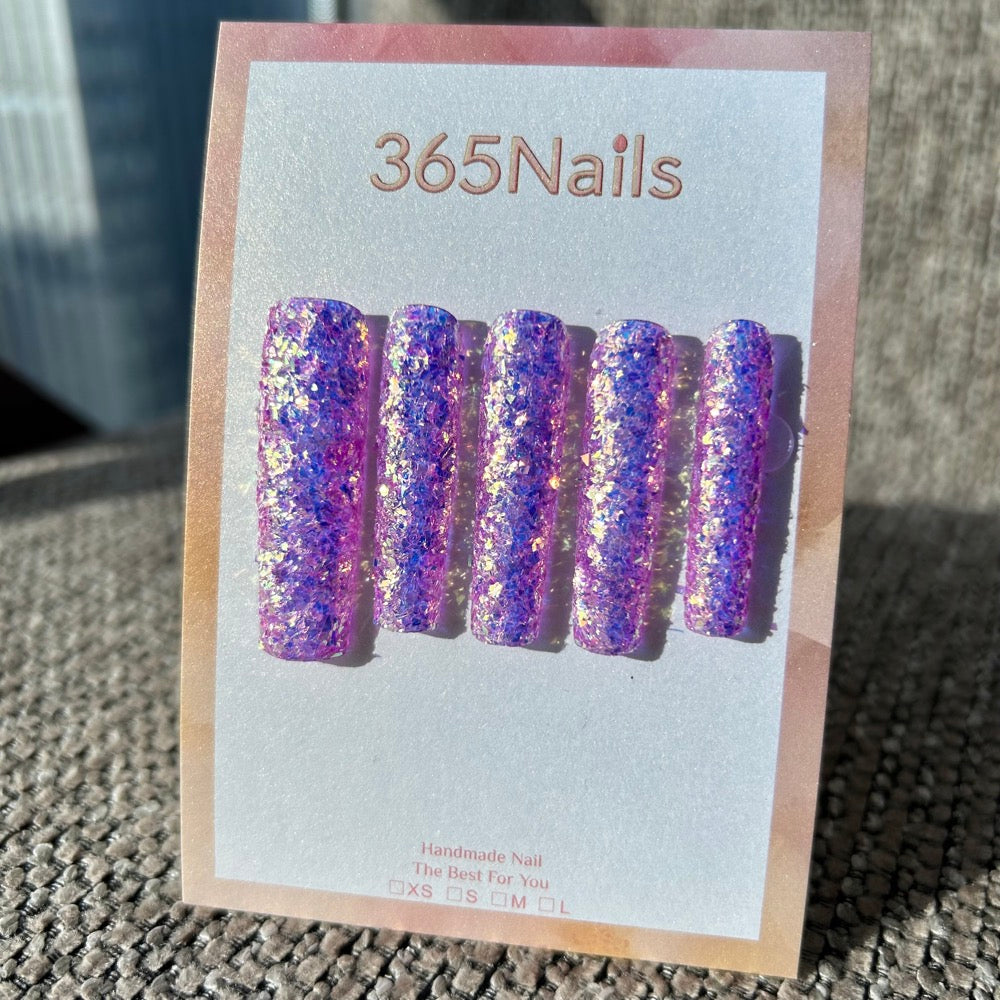 Dreamscape Purple Press On Nails Iridescent Candy Violet Flake Glitter Square| Starry Glitter · Sparkling Series