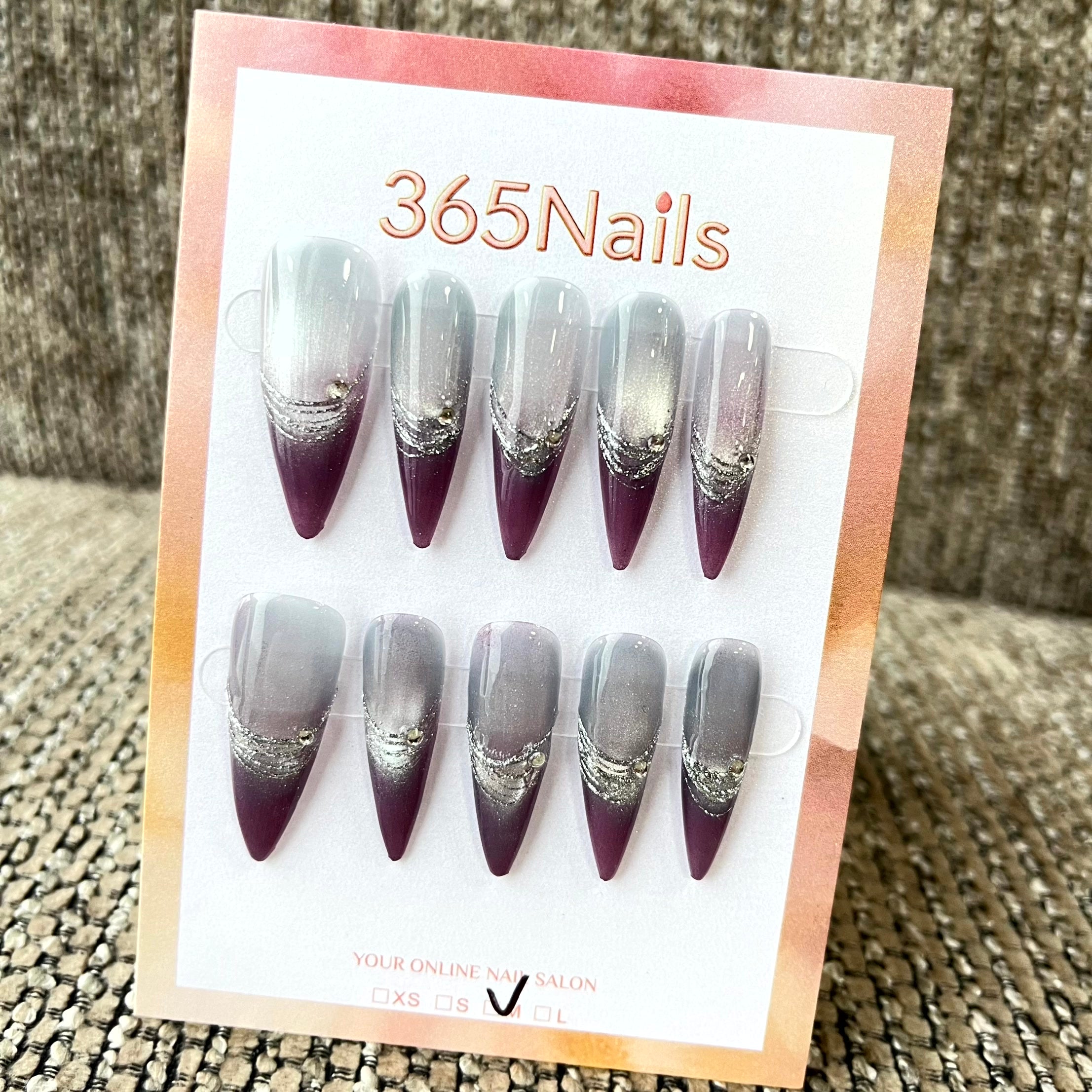 Amethyst Wave: "Silver Tidal" – Long Stiletto Press-on Nails