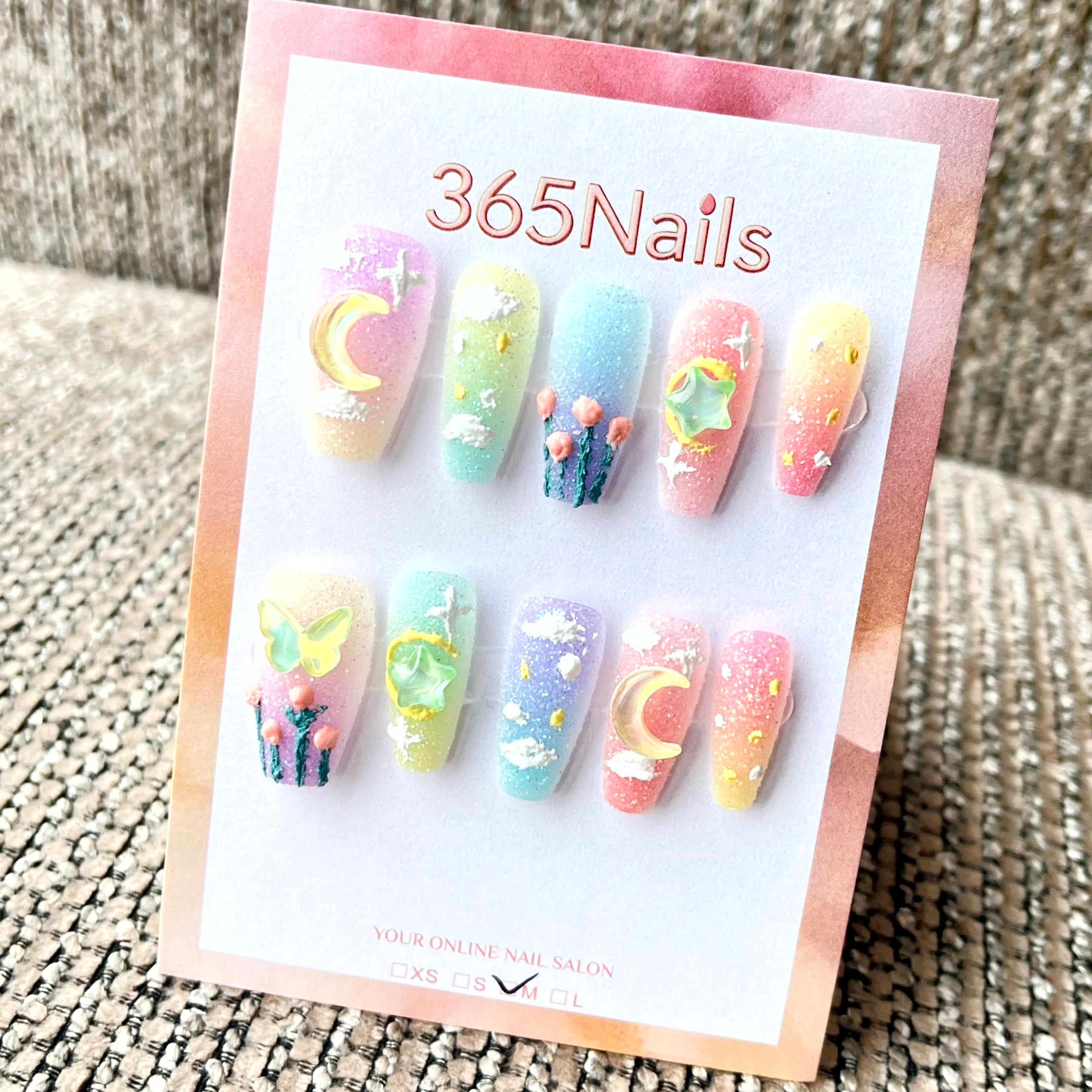 365nails: 마법의 은하 – 3D 참 장식 수제 코핀형 프레스온 네일