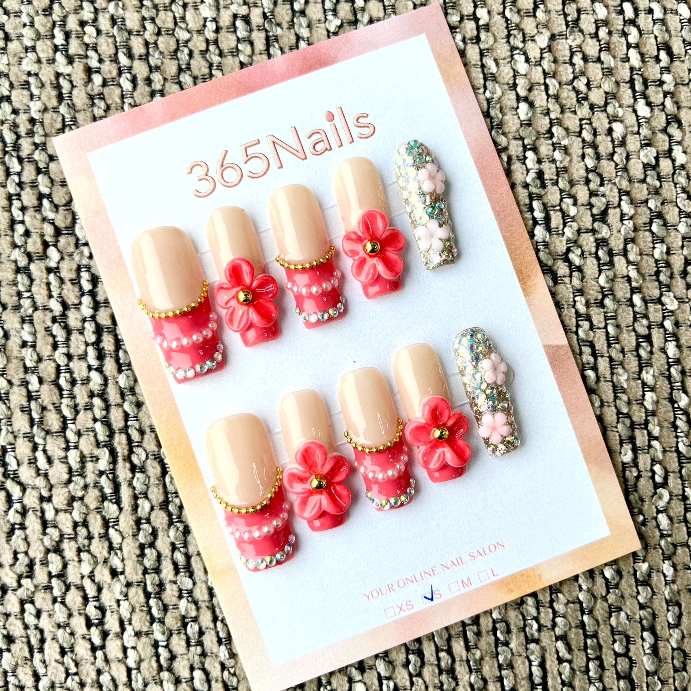 Sweet Bloom: "Pink Flower Pearl" – Long Coffin Press-on Nails