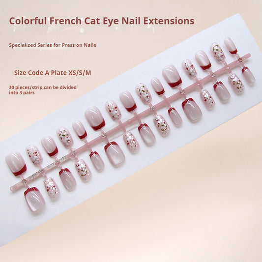 Nail Tips  Prefabricated Nail Colorful Pieces Fine Glitter Pearlescent cat eye Red French Removable Nail Art 30 Pieces｜365nails