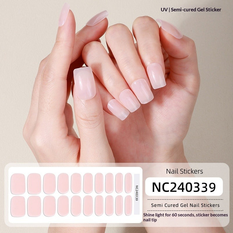 Semi-Cured Gel Nail Strips French Gradient Glitter Glossy Design(MOQ=3)