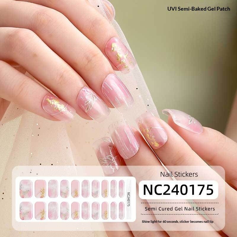 Semi-Cured Gel Nail Strips Foil Laser Gold Shimmer Glossy Set (MOQ=3)