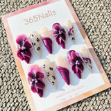 Sculpted Flora: "Wild Plum & Leopard" – 3D Deep Magenta Flowers with Abstract Animal Print & Sculpted Swirls