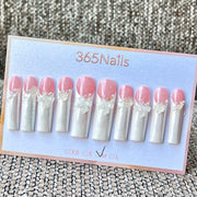 365nails: 「新娘低語」 – 3D 花卉法式 手工製 長款方形穿戴甲