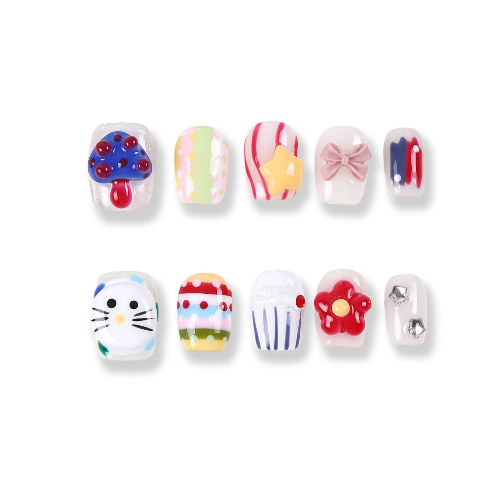 365Nails Sweet Party Hand‑Painted Short Tips