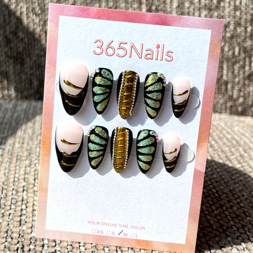 365nails: "Pharaoh's Treasure" – 3D Gold Butterfly Handmade Coffin Nails