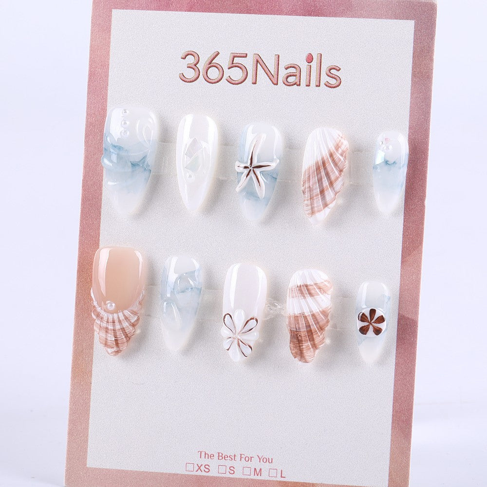 Seashell and Starfish Press-On Nails with 3D Ocean Design