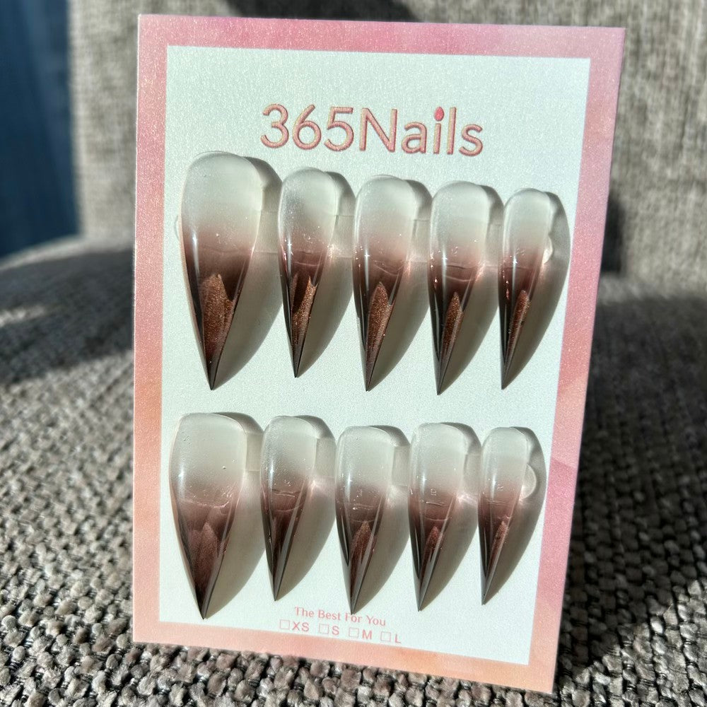 Rose Honey Tea Claw Stiletto Sheer Brown‑Gold Gradient Handmade Dragon Nail