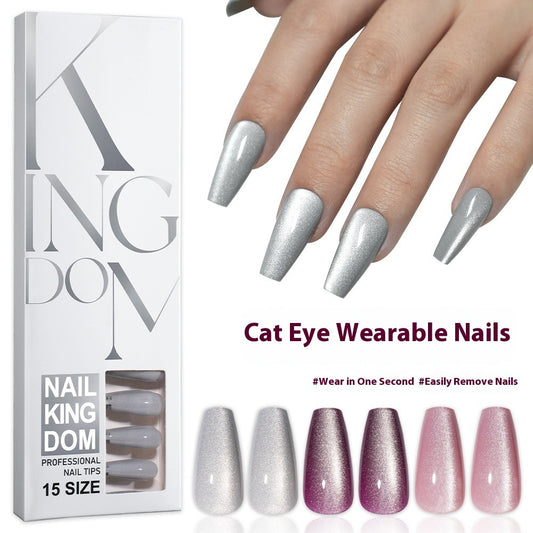 Cat eye press on nails, flash Spice Girl patch manicure removable trapezoidal nail 120 pieces boxed fake nails